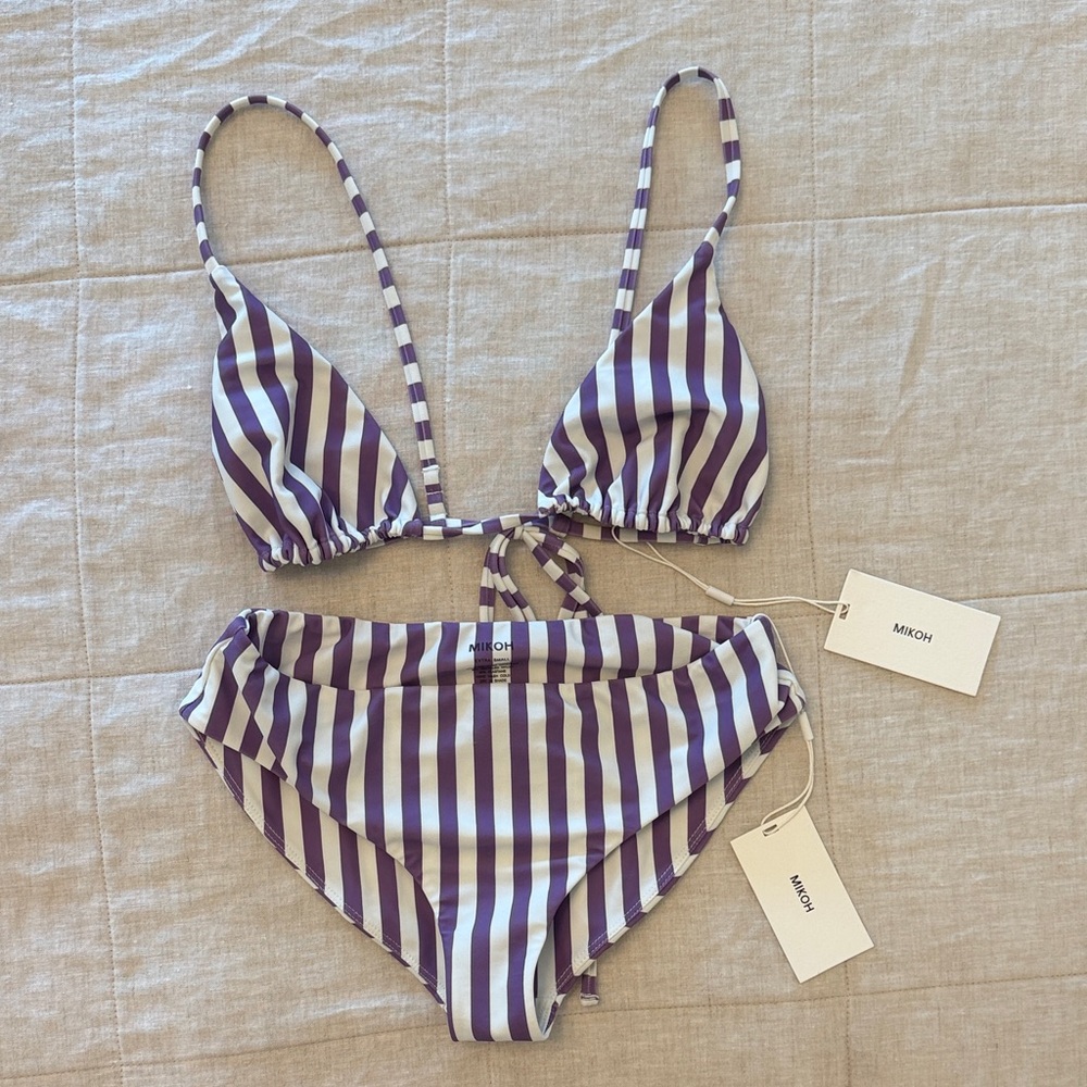 Mikoh Purple and White Striped Bikini Set NWT
